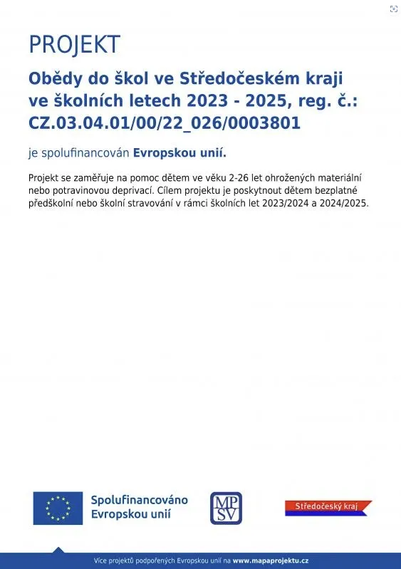 Obědy do škol ve Středočeském kraji ve školních letech 2023–2025